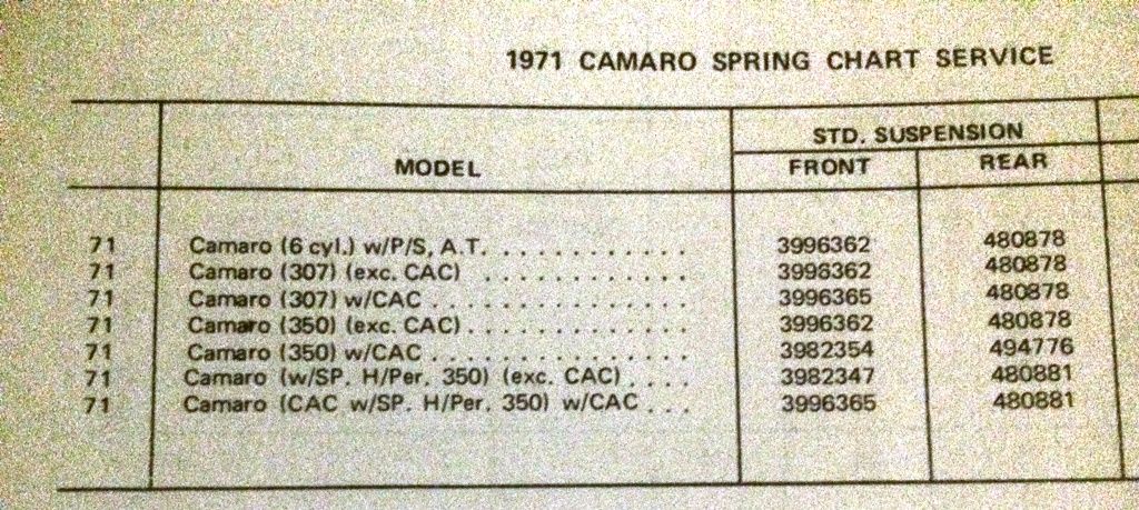 Camaro Size Chart